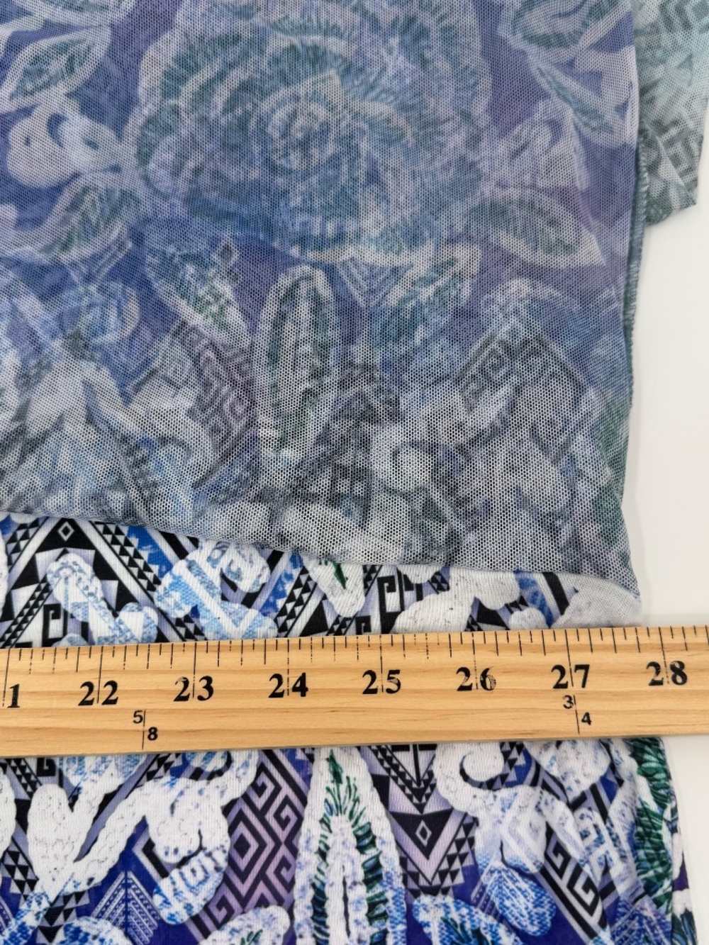 Catherines Top Women 3X Blue Short Sleeve Mesh Layer Floral Stretch Round Neck - Picture 9 of 11